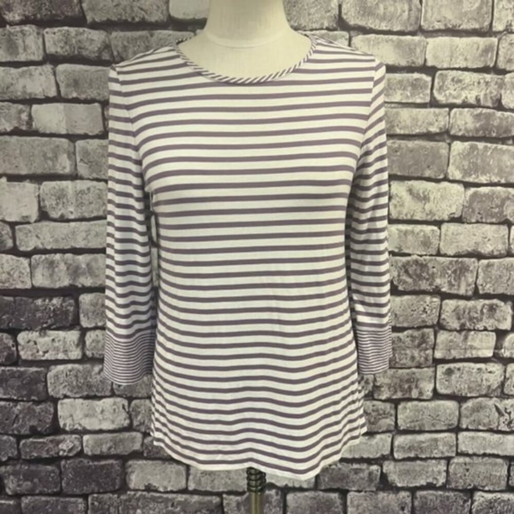 Chico's Purple & White Striped 3/4 Sleeve Tee Size Small